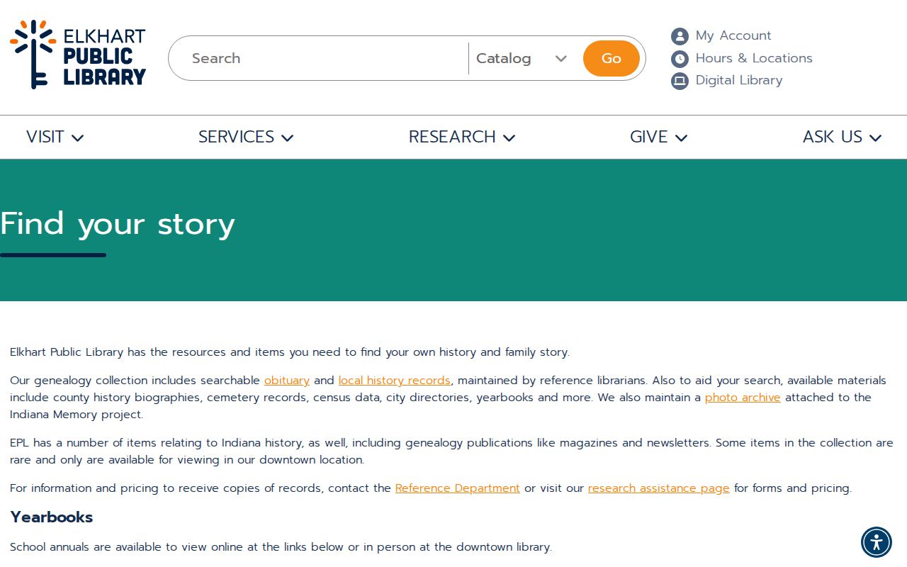 Elkhart Public Library genealogy resources for historical residents