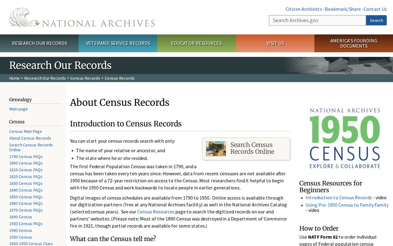 National Archives historical census access information