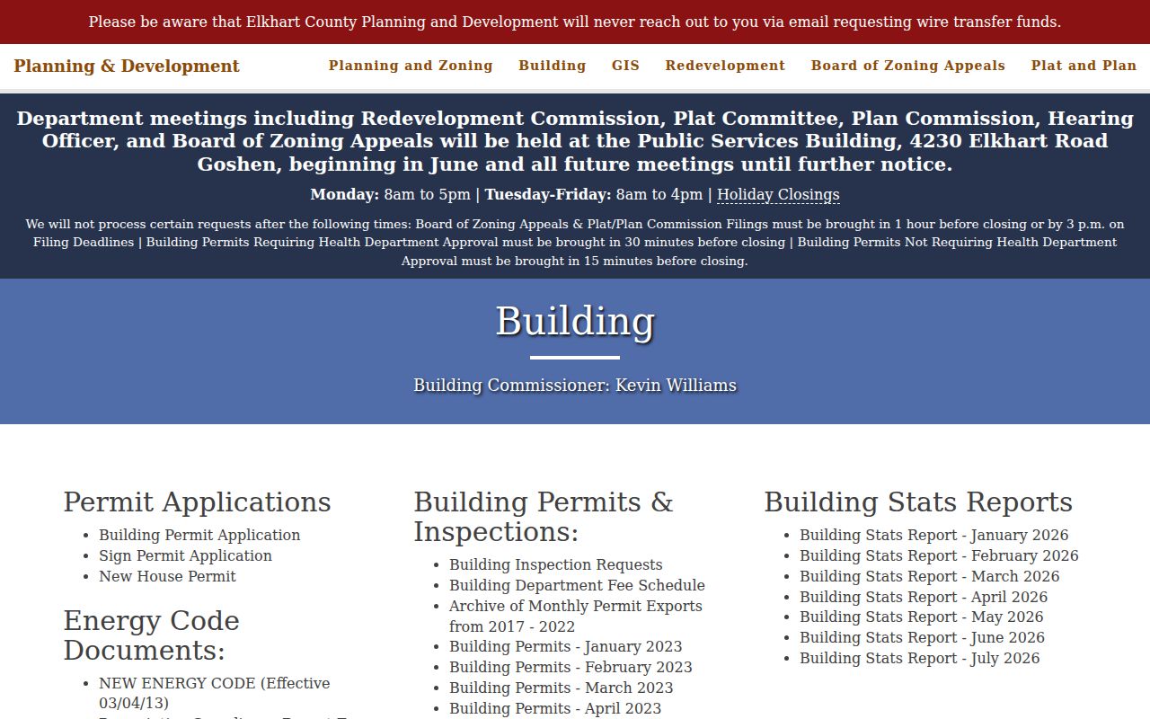 Elkhart County address-keyed building permit page