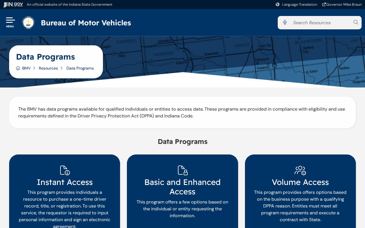 Indiana BMV address data access limits relevant to Elkhart County ZIP searches